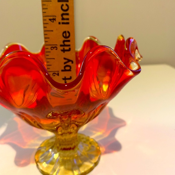 ❤️ Mid-Century Viking Glass Georgian Honeycomb, Orange to Red Glass Vase/Compote - Picture 10 of 12